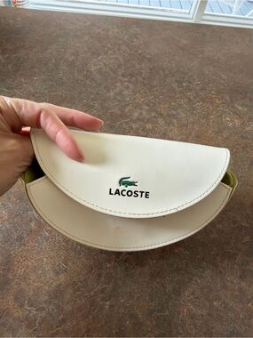Lacoste Cream Semi-Round Sunglasses Pouch with Green Croc Logo